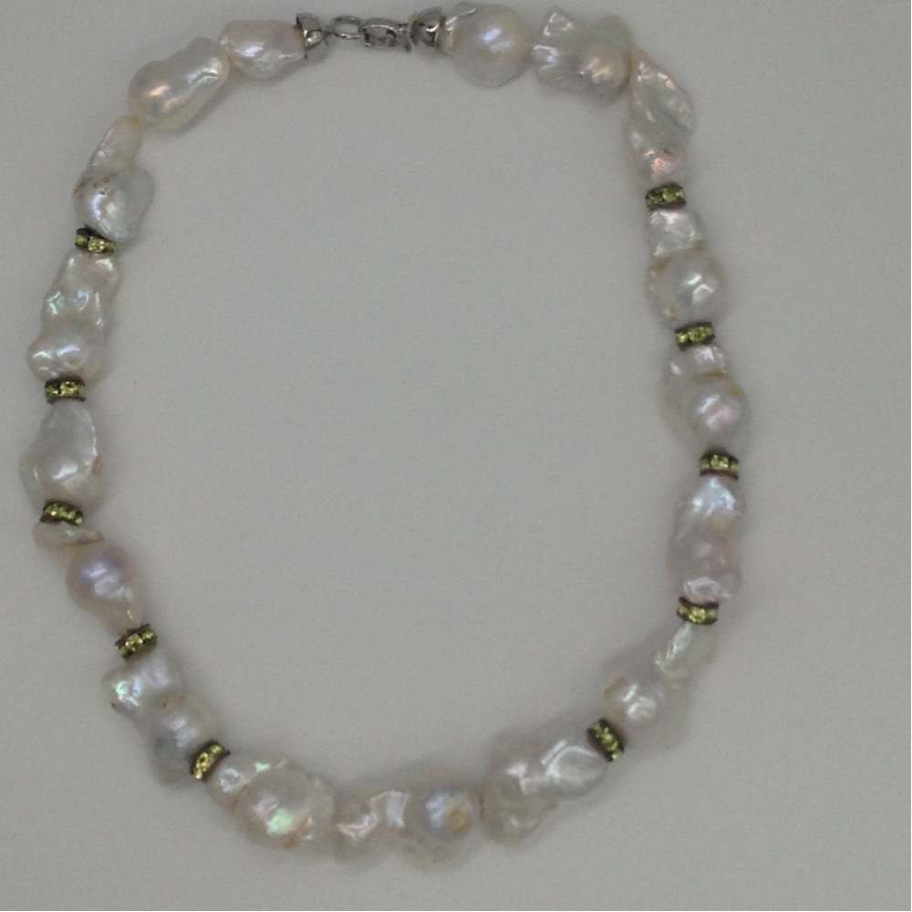white oval baroque pearls mala with cz chakri JPM0211