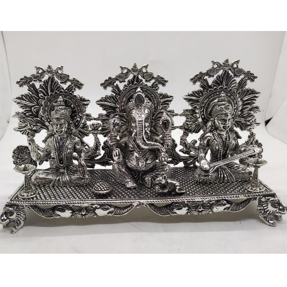 925 Pure Silver Lakshmi Ganesh Idols In High Antique Finishing