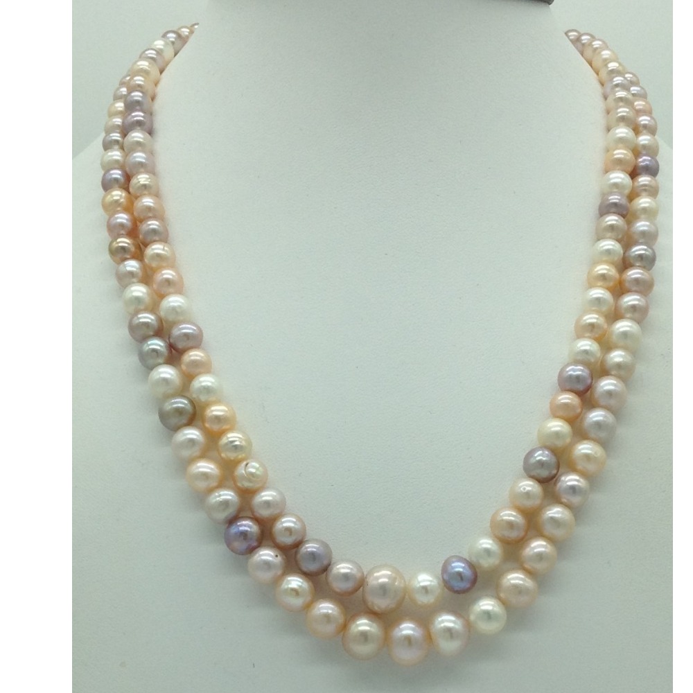 Freshwater round graded shaded 2 lines pearls full set jpp1040