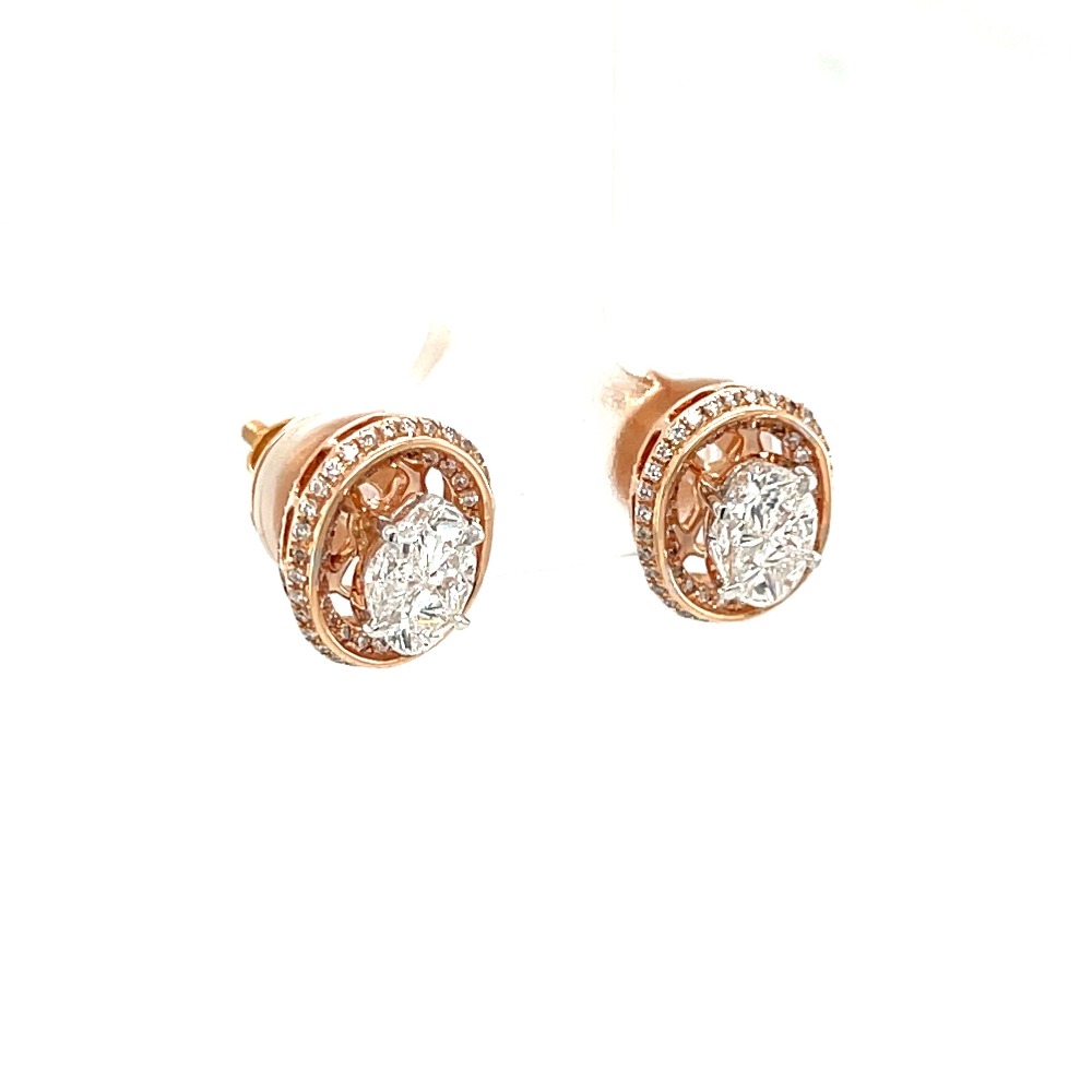 Pie oval solitaire look diamond stud earring in 1.07 cts