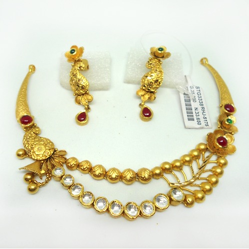 916 Gold Antique Kundan Bridal Necklace Set RHJ-5175