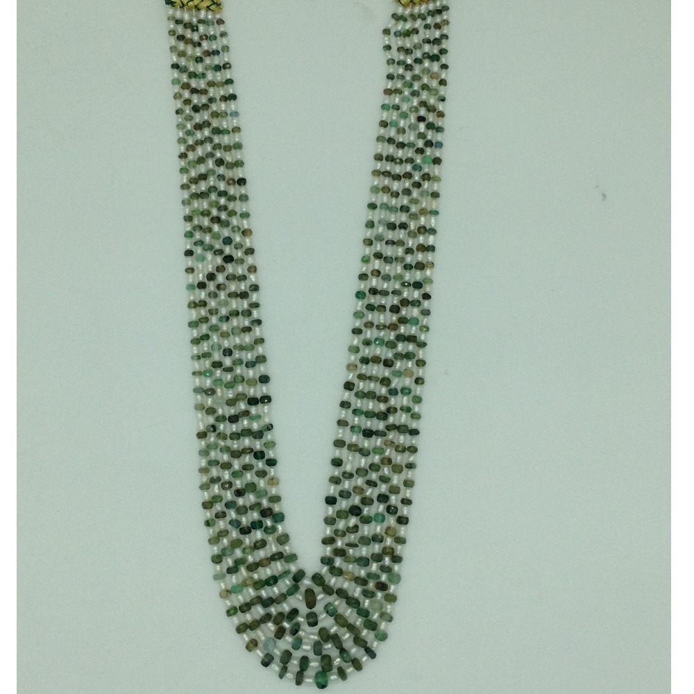 white rice pearls with emeralds 7 layers necklace jpm0384