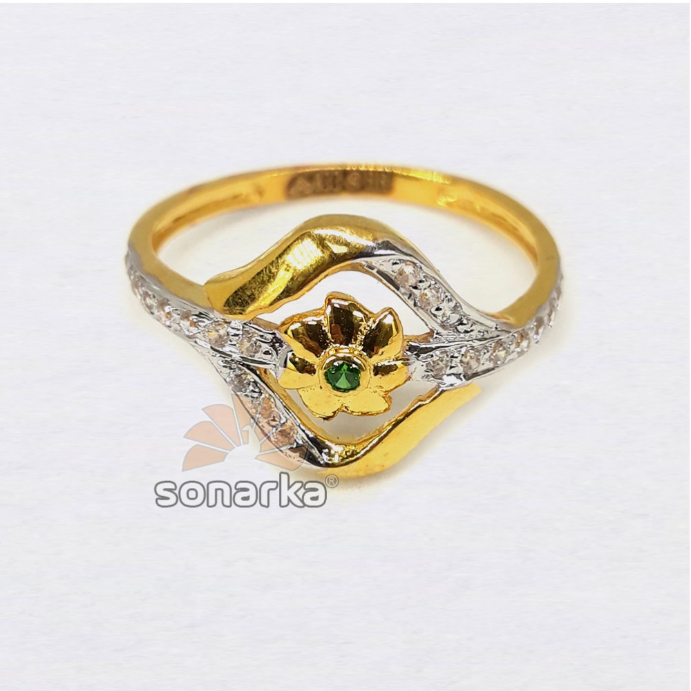 22KT Light Weight Natural Green Stone CZ Ladies Ring