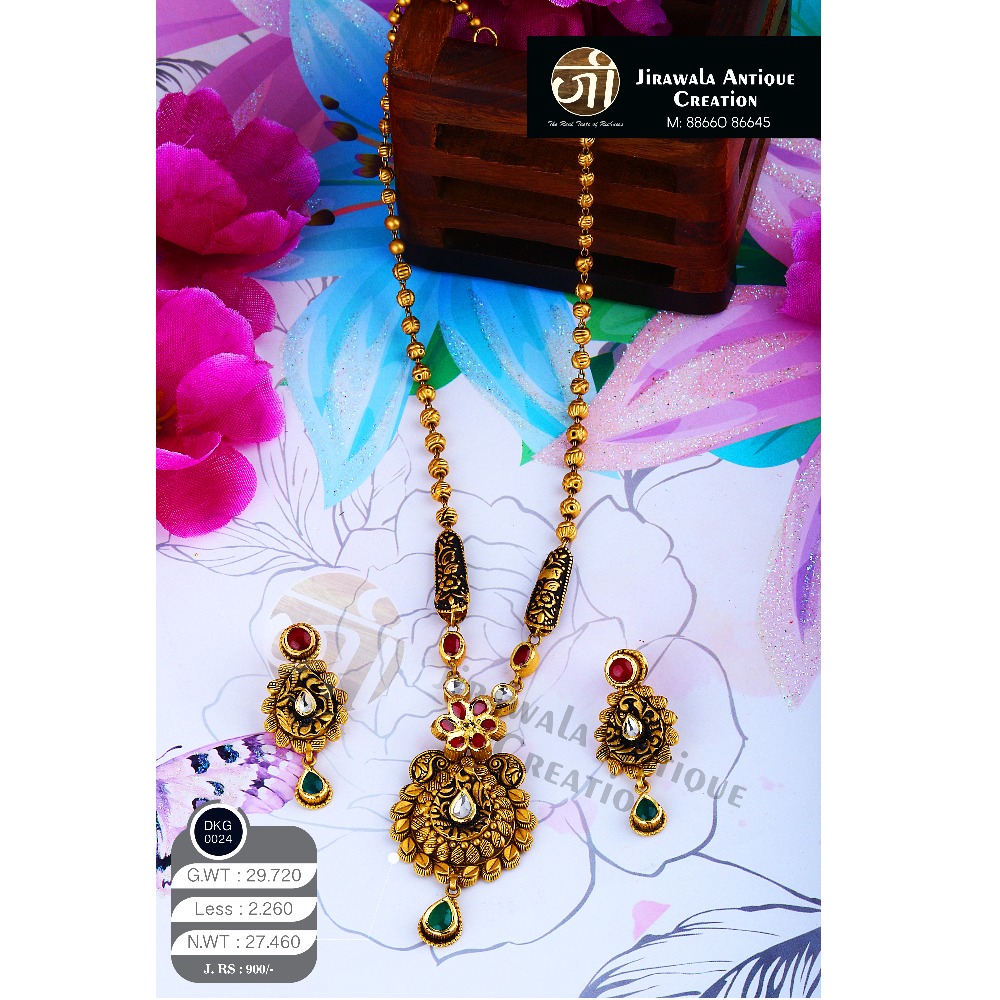 916 Gold Antique jadtar Long Necklace Set DKG-0024