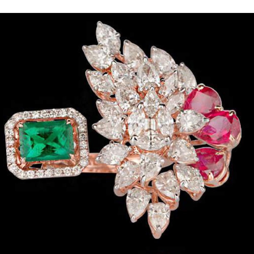 Diamonds Emeralds and Ruby Ring JSJ0050