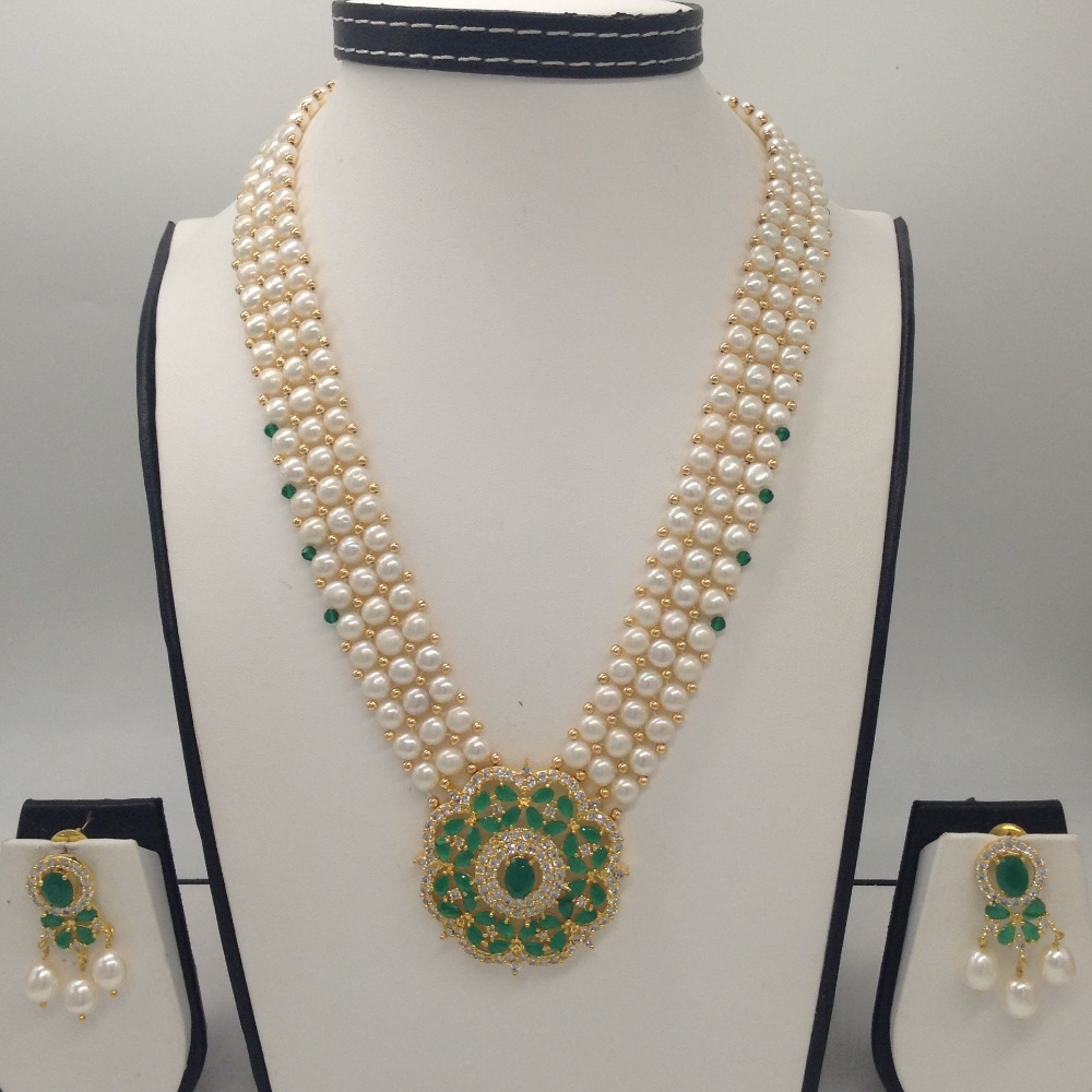 White;green cz pendent set with 3 line button pearls jps0207