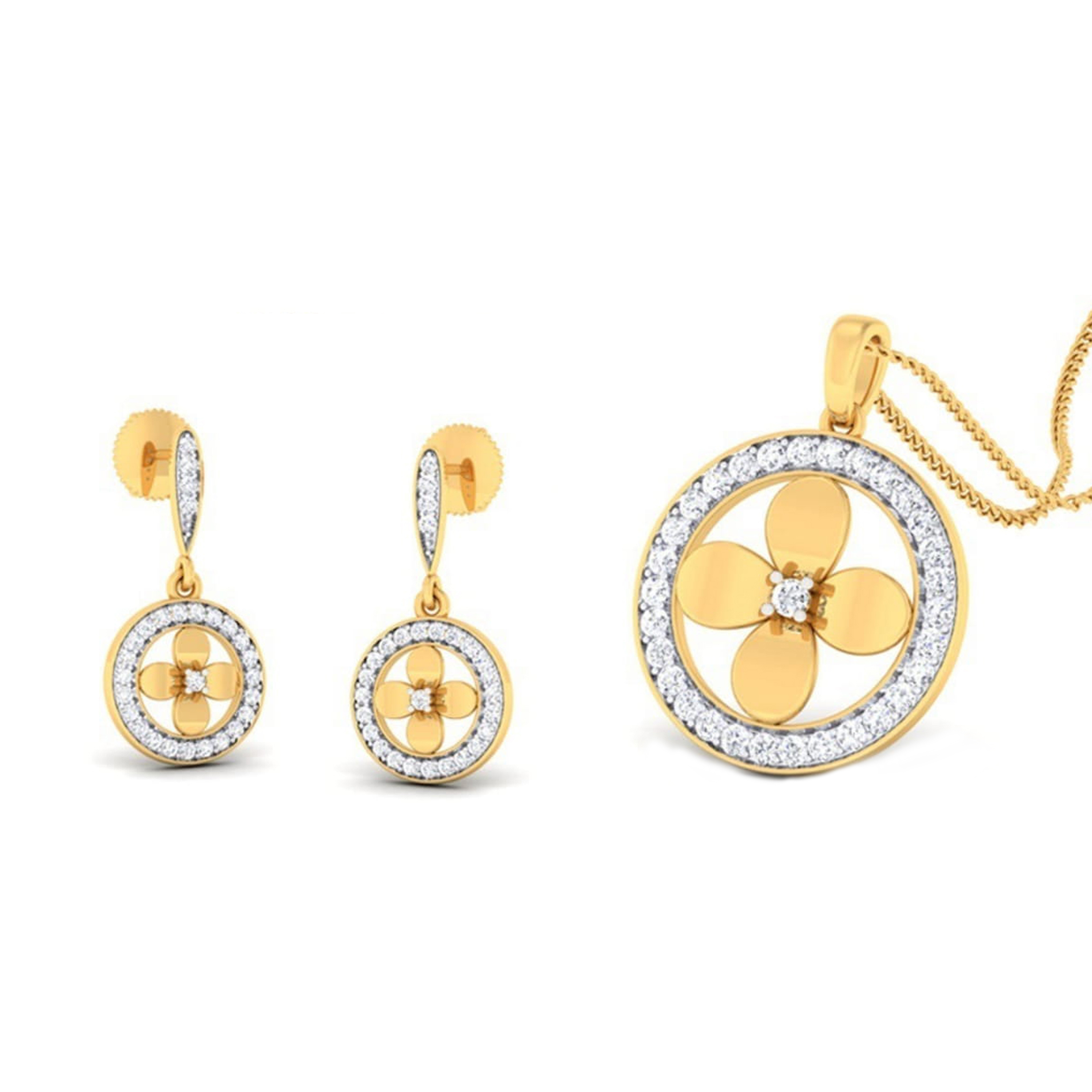22k gold cz classic flower pendant set