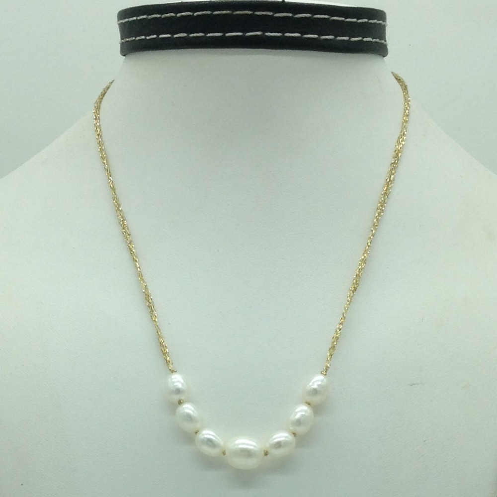 Freshwater white oval pearls dori mala jpm0439