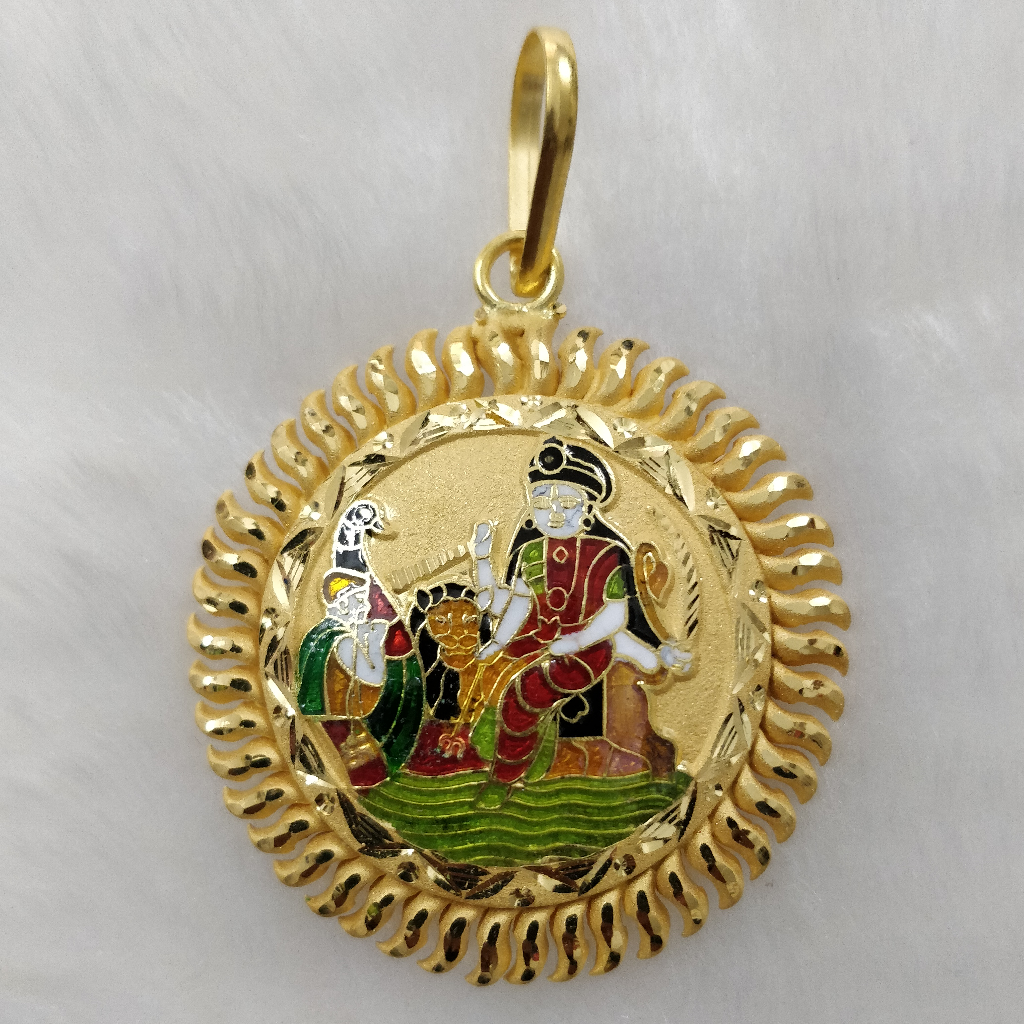 916 Gold Fancy Gent's Vahanvati Maa Minakari Pendant