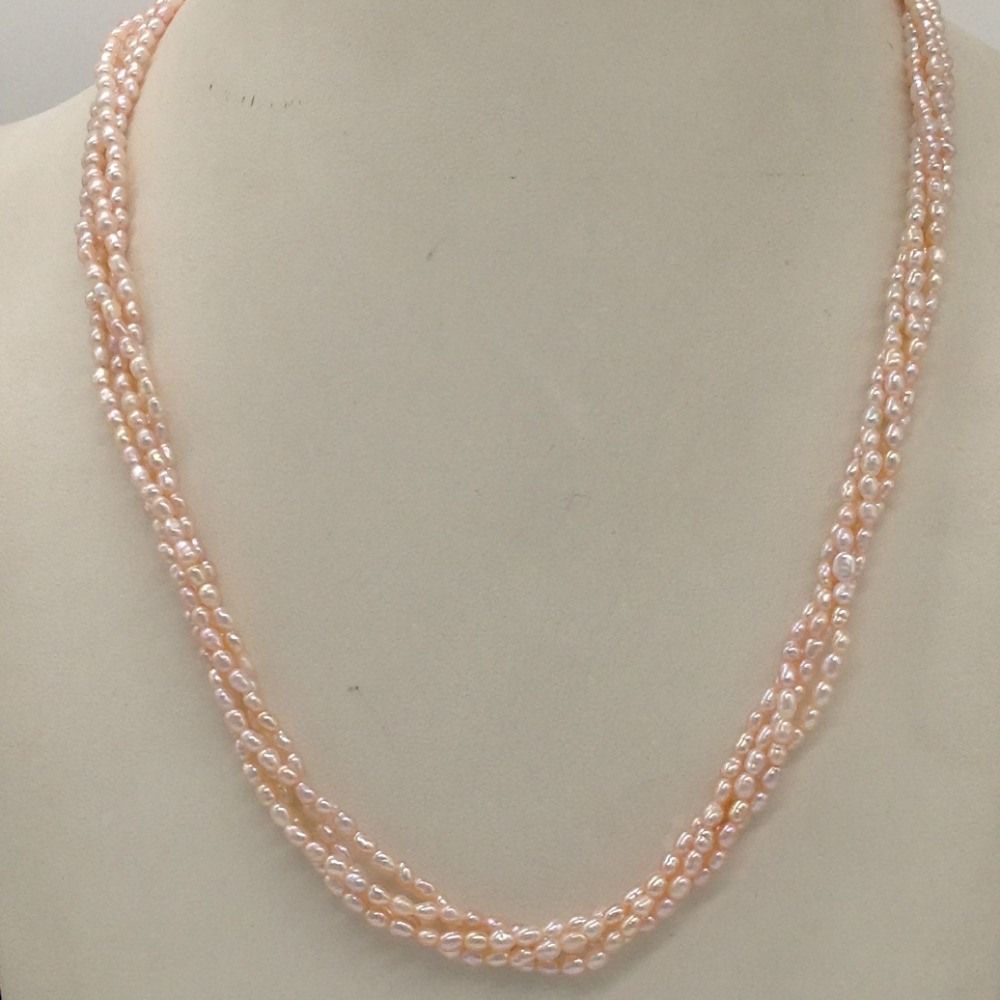 Freshwater pink rice pearls 4 layers twisted necklace jpm0323