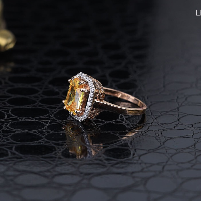 Yellow sapphire Solitaire with cz ladies ring