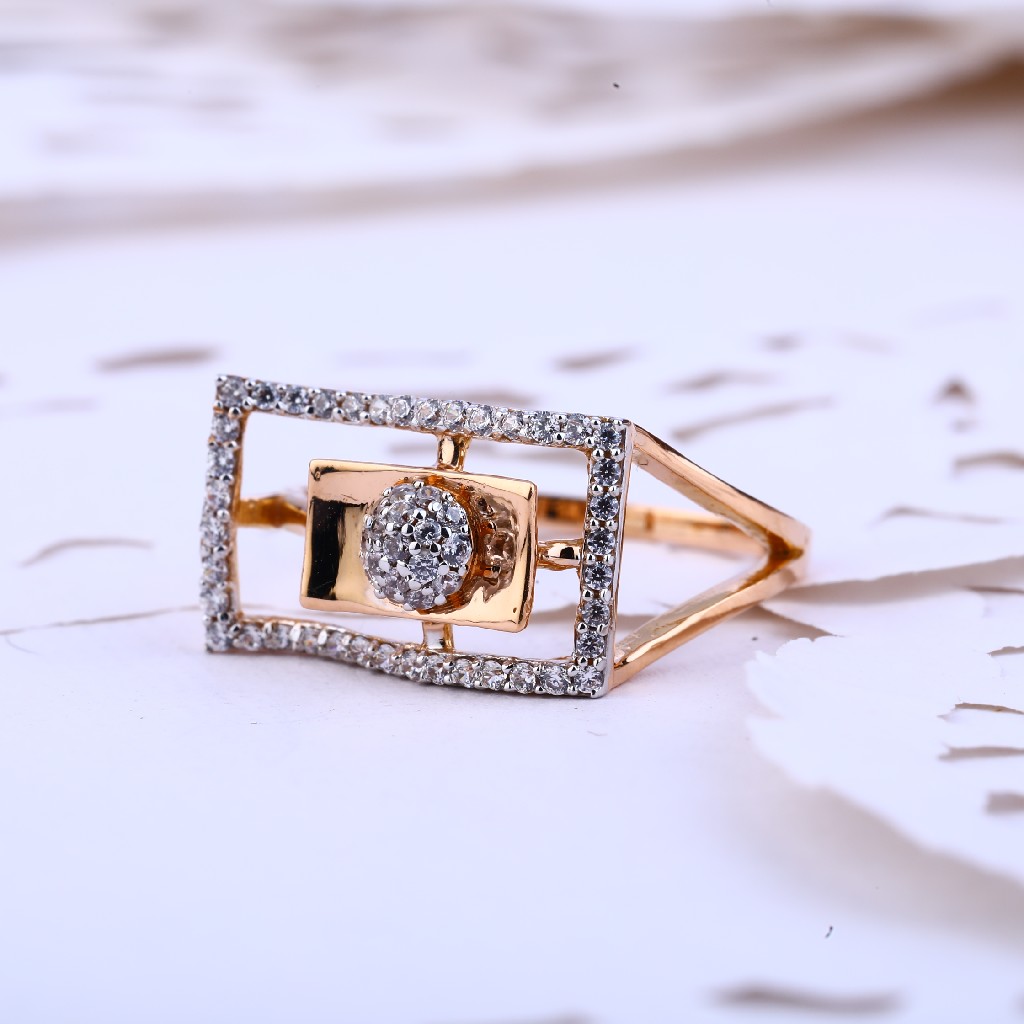 18K Rose Gold Designer Ladies Cz Ring-RLR394