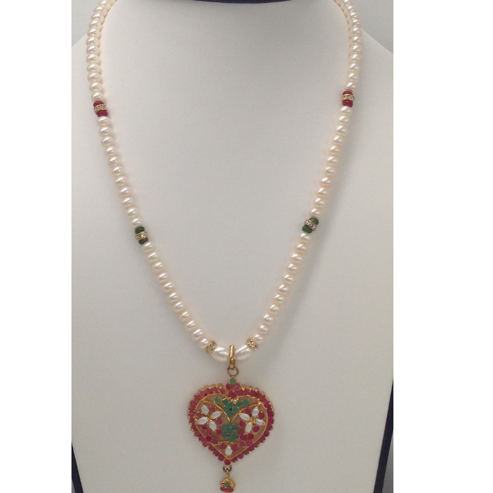 Red ,green cz pendent set with flat pearls mala jps0110
