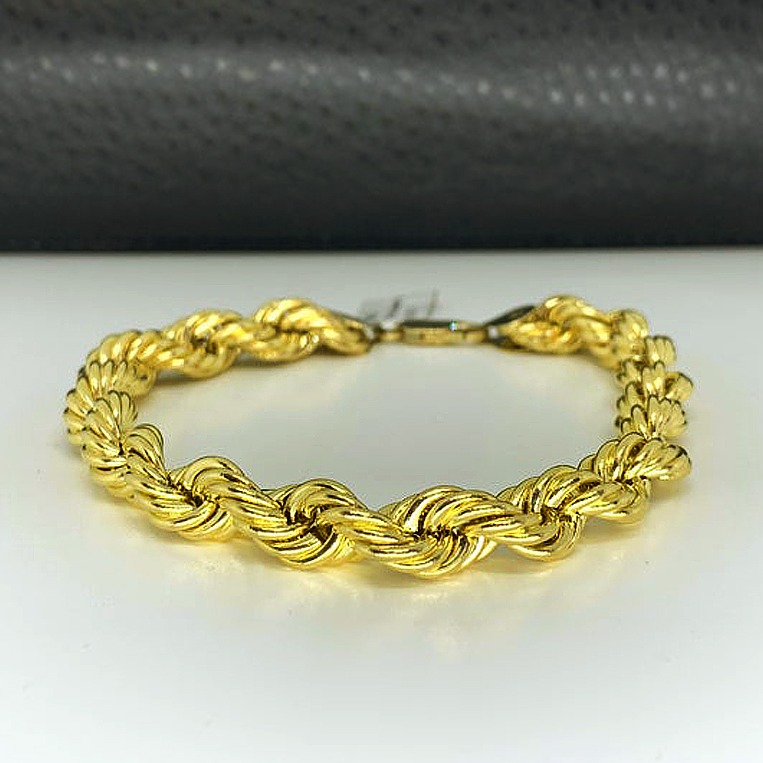 18K, 22K Yellow Gold Silken Rope Chain Bracelet, Hallmark Stamped Handmade Semi Solid Unisex 18K Rope Style Gold Bracelet, Valentine Gift