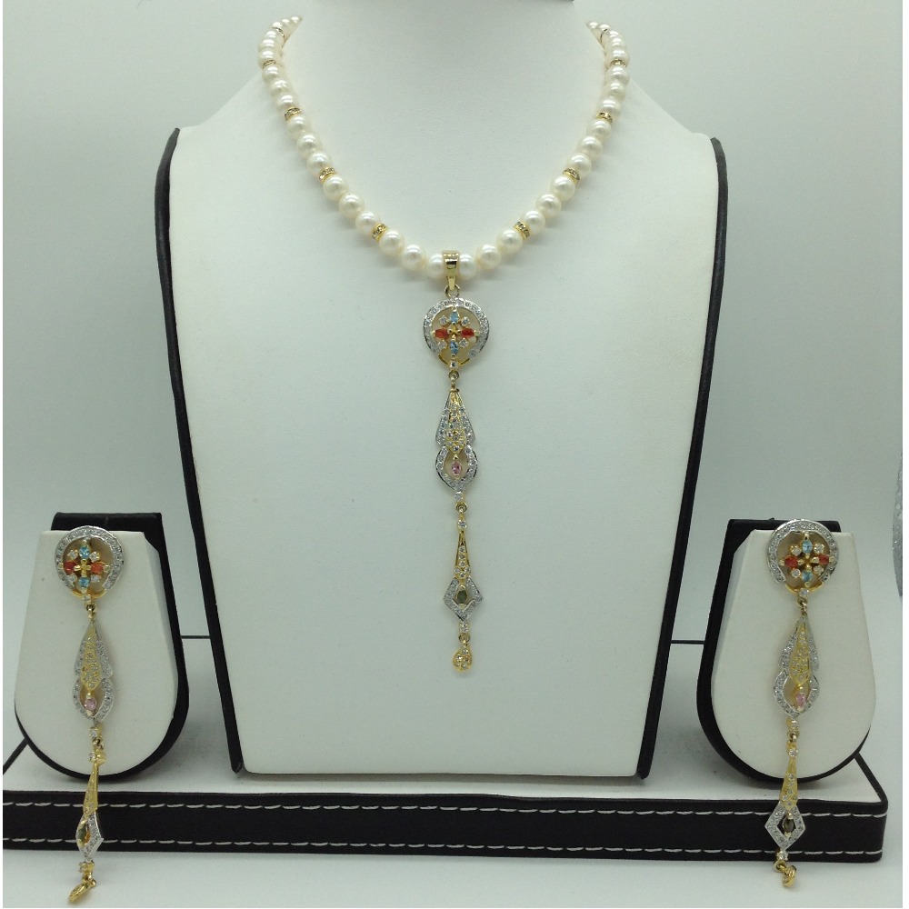Multiclour cz pendent set with round pearls mala jps0558