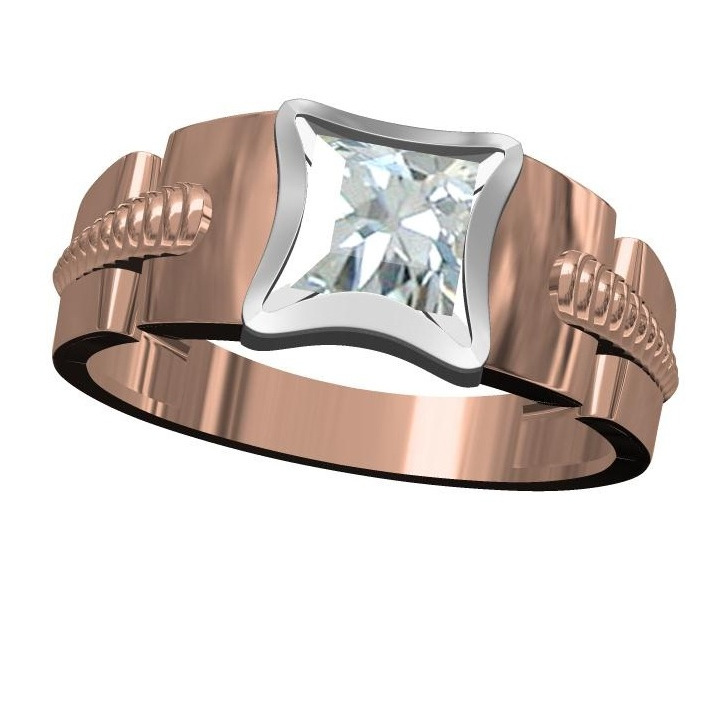 18kt cz rose gold solitaire gents ring