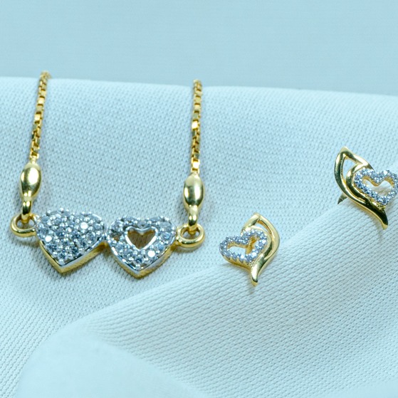 916 Gold Double Heart Necklace Set DK1-247