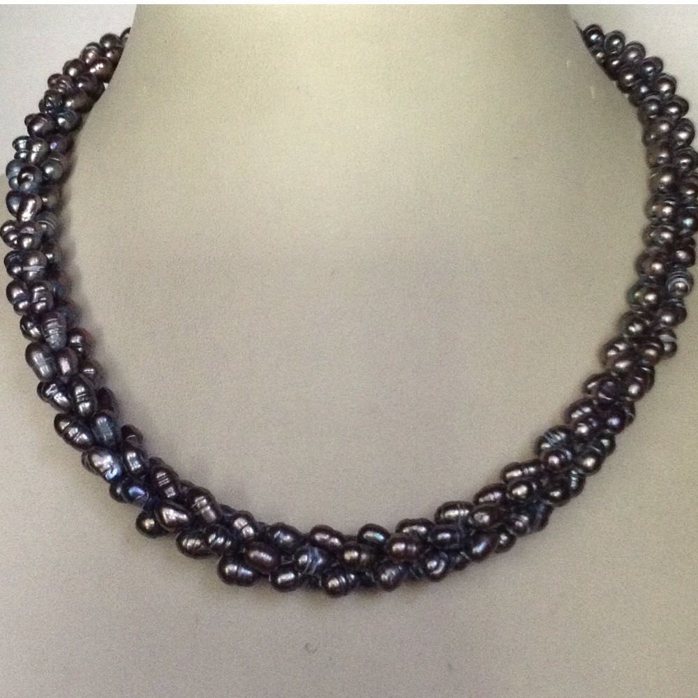 Freshwater grey rice pearls rassi necklace