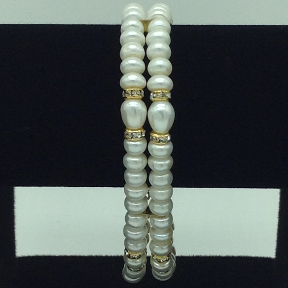 White Flat Pearls And CZChakri 2 Layers Bracelet JBG0095