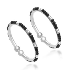 Silver 925 sterling silver black and silver beads kids bangles  rj-s9b03