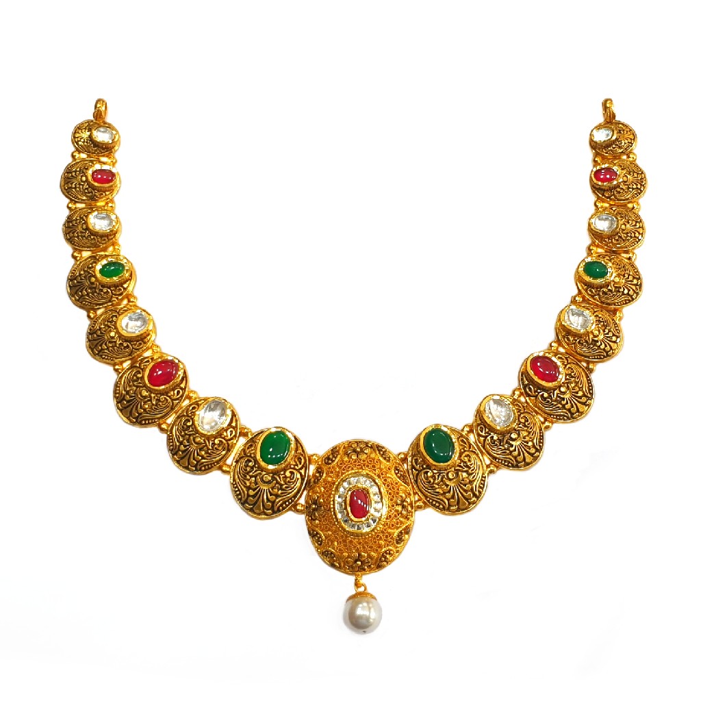 22k gold antique round shaped designer necklace set mga - gn0088