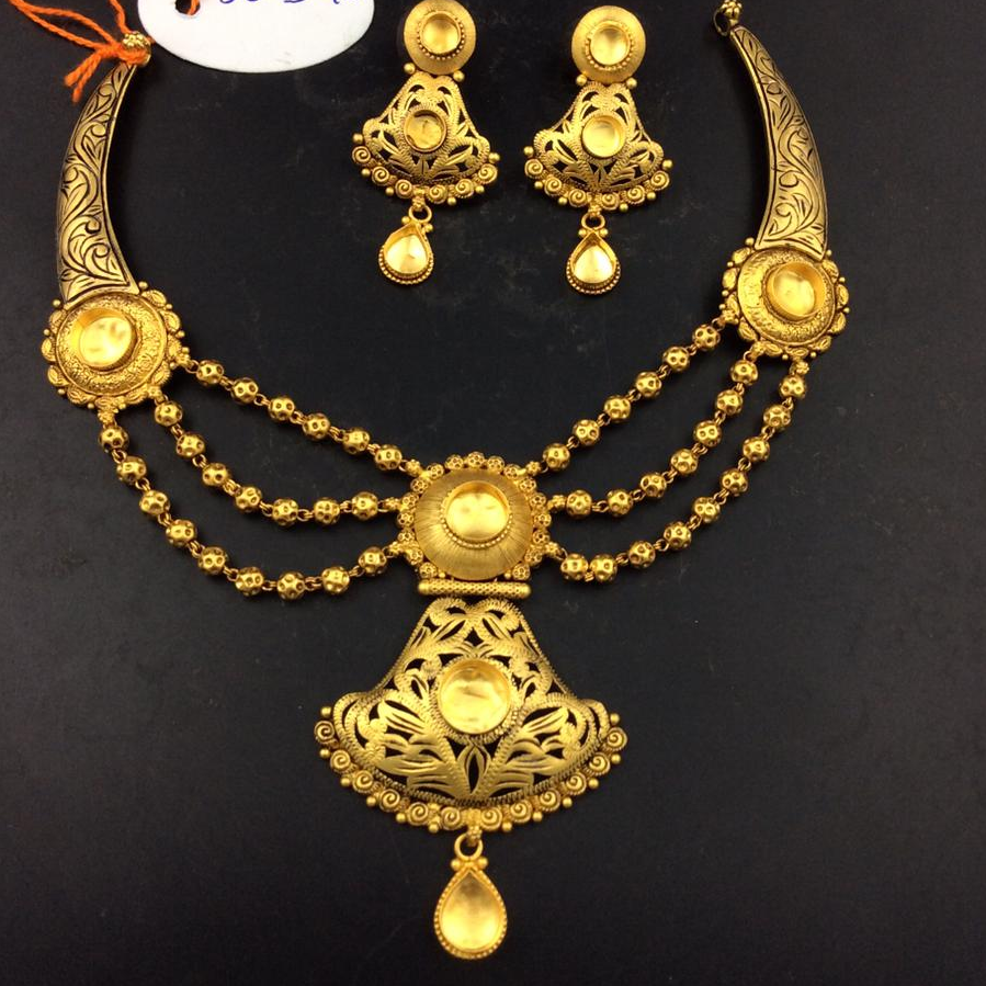 22K(916)Gold Ladies Fancy Antique Oxidised Necklace Set Khokha