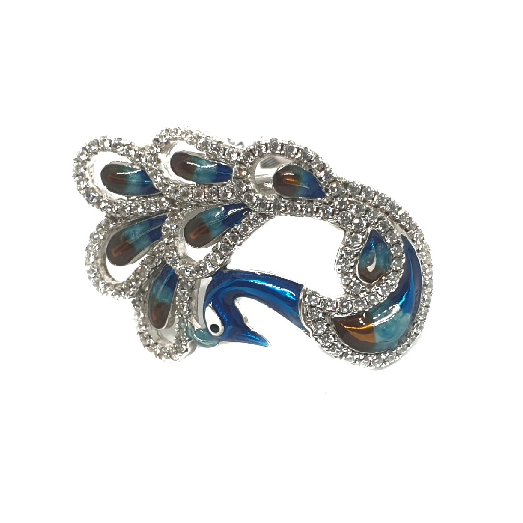 925 Sterling Silver Meenakari Peacock Shaped Ring MGA - LRS0337