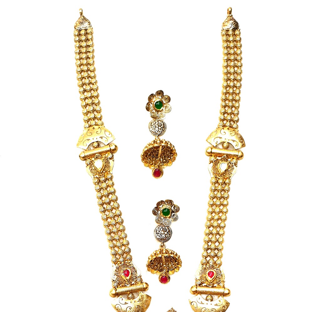 916 Gold Rajputana Style Antique Necklace With Earrings MGA - GLS095