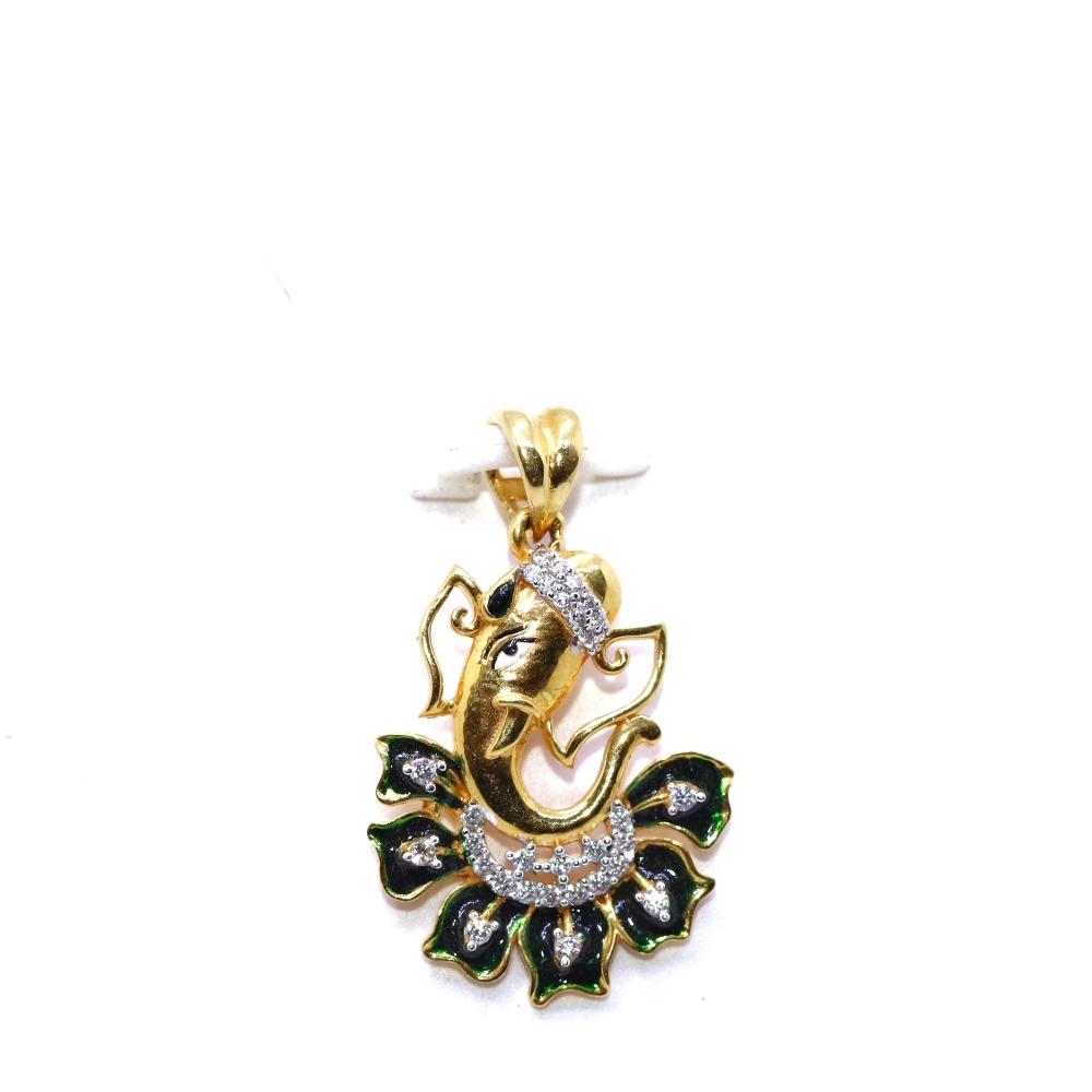 22KT / 916 Gold Green Minakari Ganeshji Pendant For Men PNG0148
