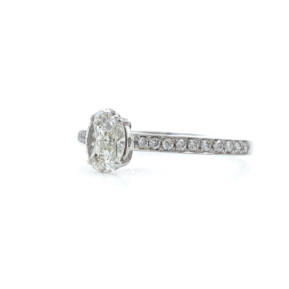 Oval Shaped Pie Cut Diamond Engagement Ring in 18k White Gold - VVS - VS - FG - 2.210 grams - 0.38 carat - 0LR43