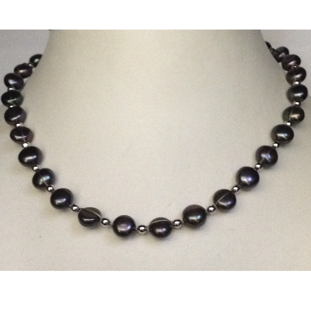 Freshwater black button pearls wire mala JPM0238