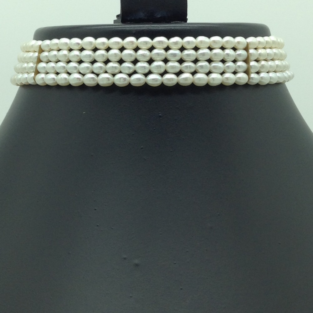 Freshwater White Oval Pearls 4 Layers Choker JPM0362