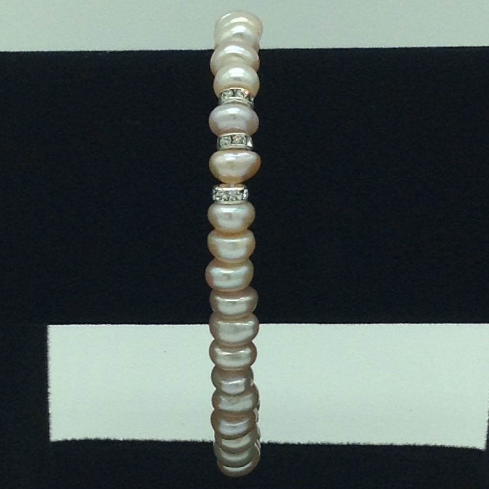 Pink Flat Pearls With CZ Chakri 1 Layers Bracelet JBG0110