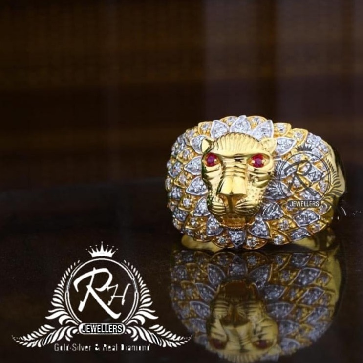 22 carat gold lions dimond gents rings RH-GR838