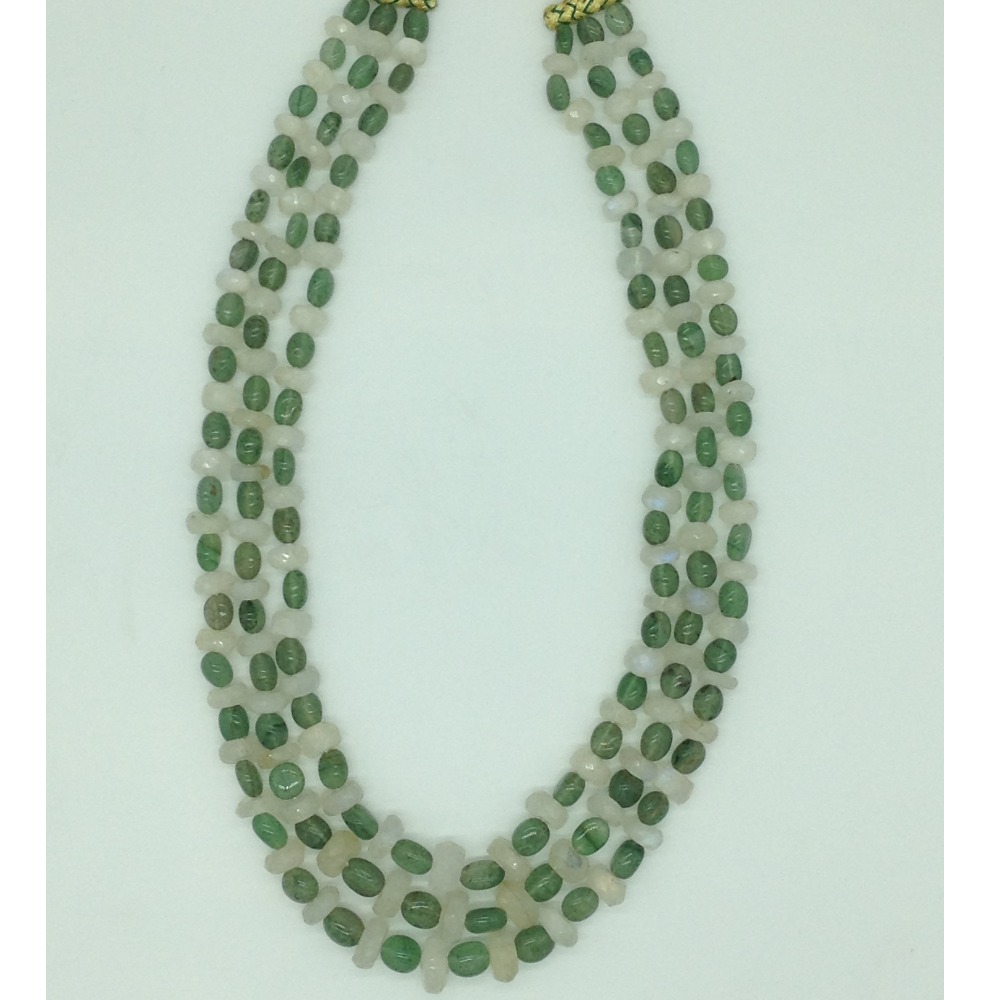 Green Bariels Oval and White Quartz Round Beeds 3 Layers JSS0171