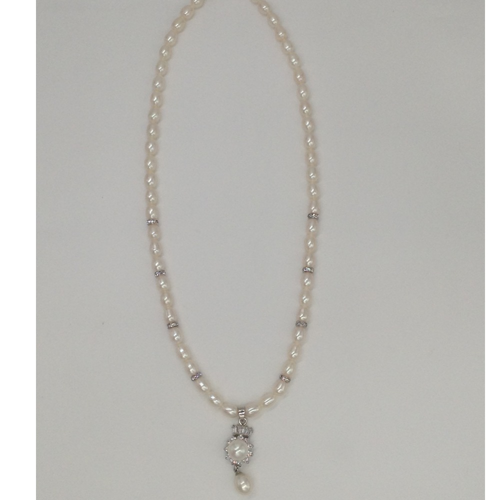 White cz and pearls pendent set with oval pearls mala jps0140