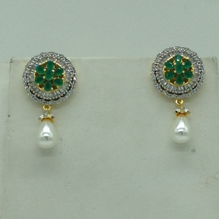 White,green cz pendent set with 2 line flat pearls jps0697