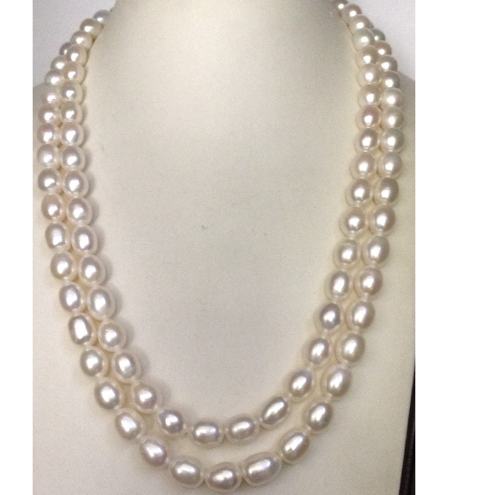 Freshwater white oval natural pearls necklace 2 layers JPM0068