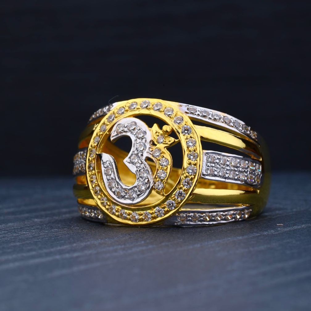 22K Gold CZ Om Design Ring