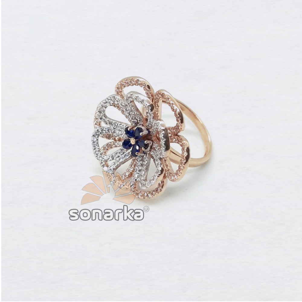 18k Flower Design CZ Rose Gold Ring SK - R001