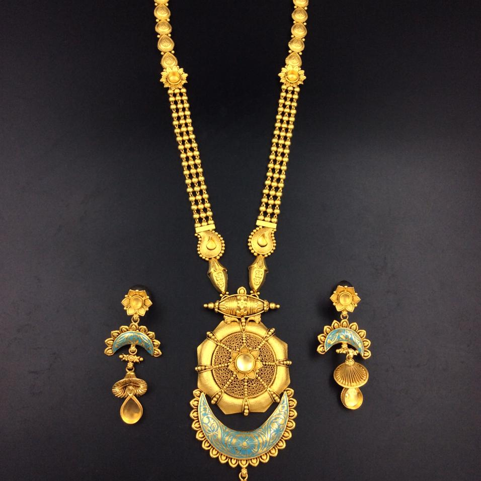 916 gold meenakari pendant henging long necklace set