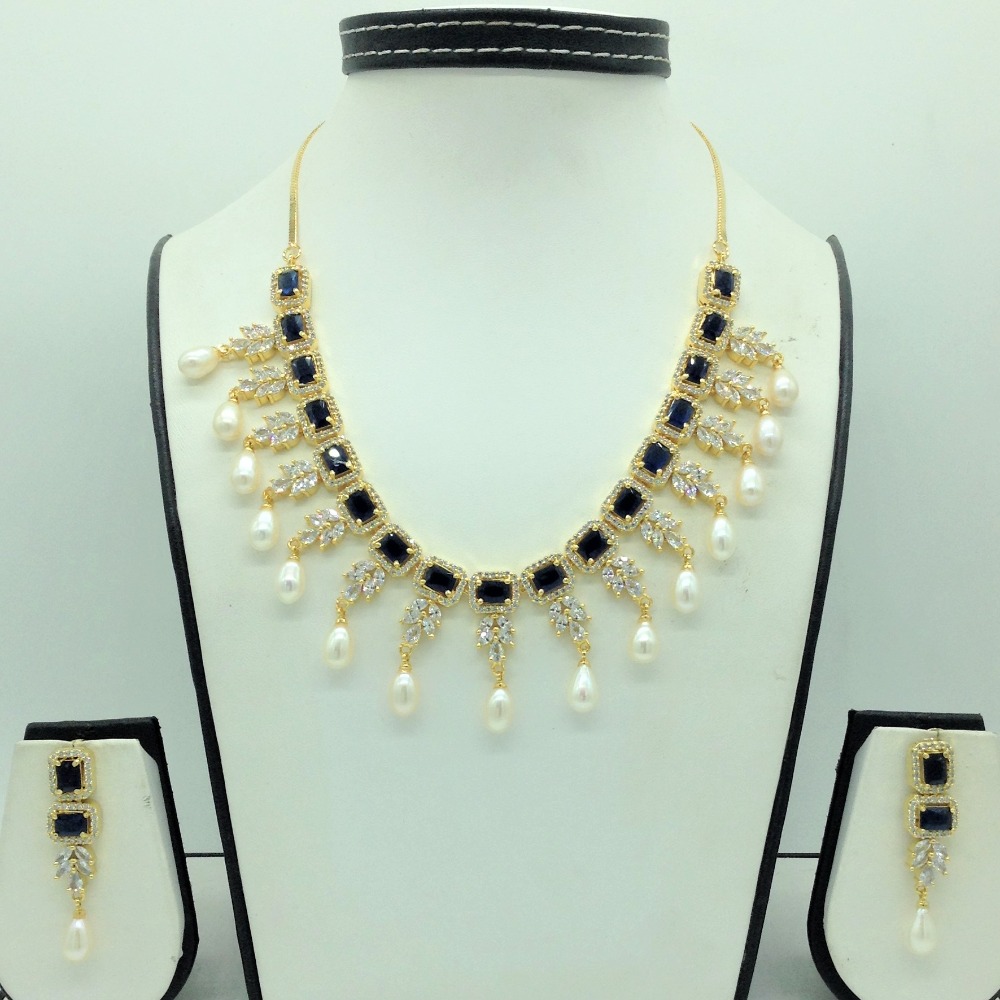 White ,black cz stones and tear drop pearls necklace set jnc0148