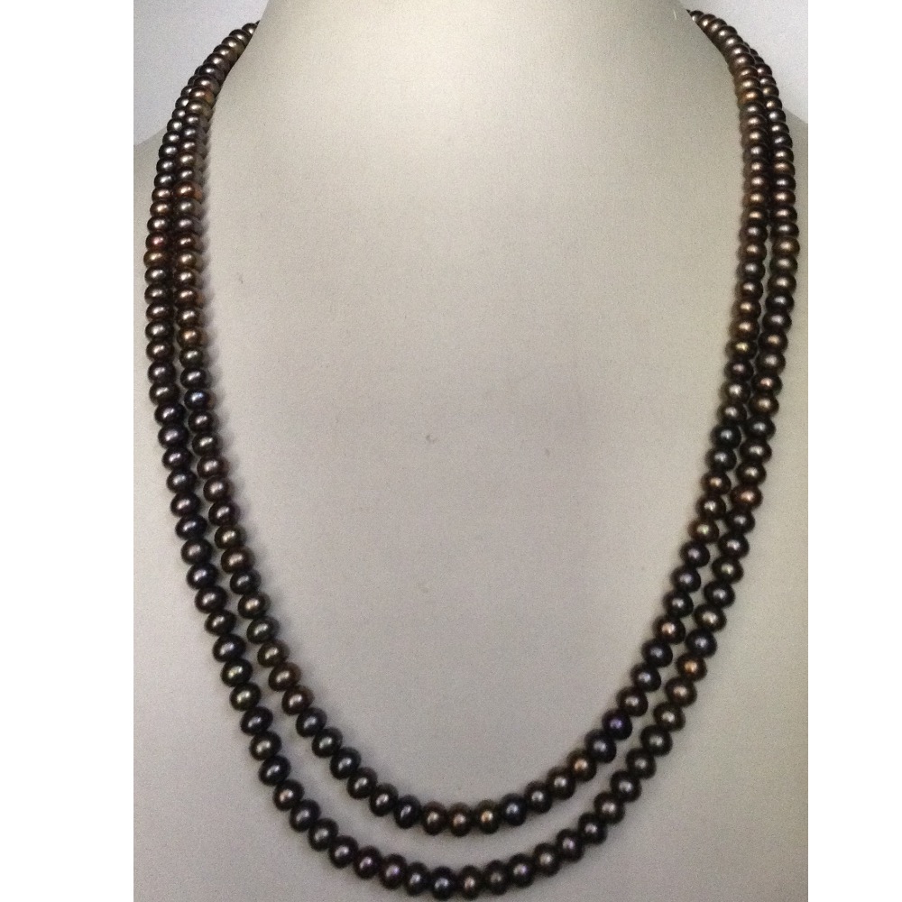 Freshwater brown flat pearls necklace 2 layers JPM0055