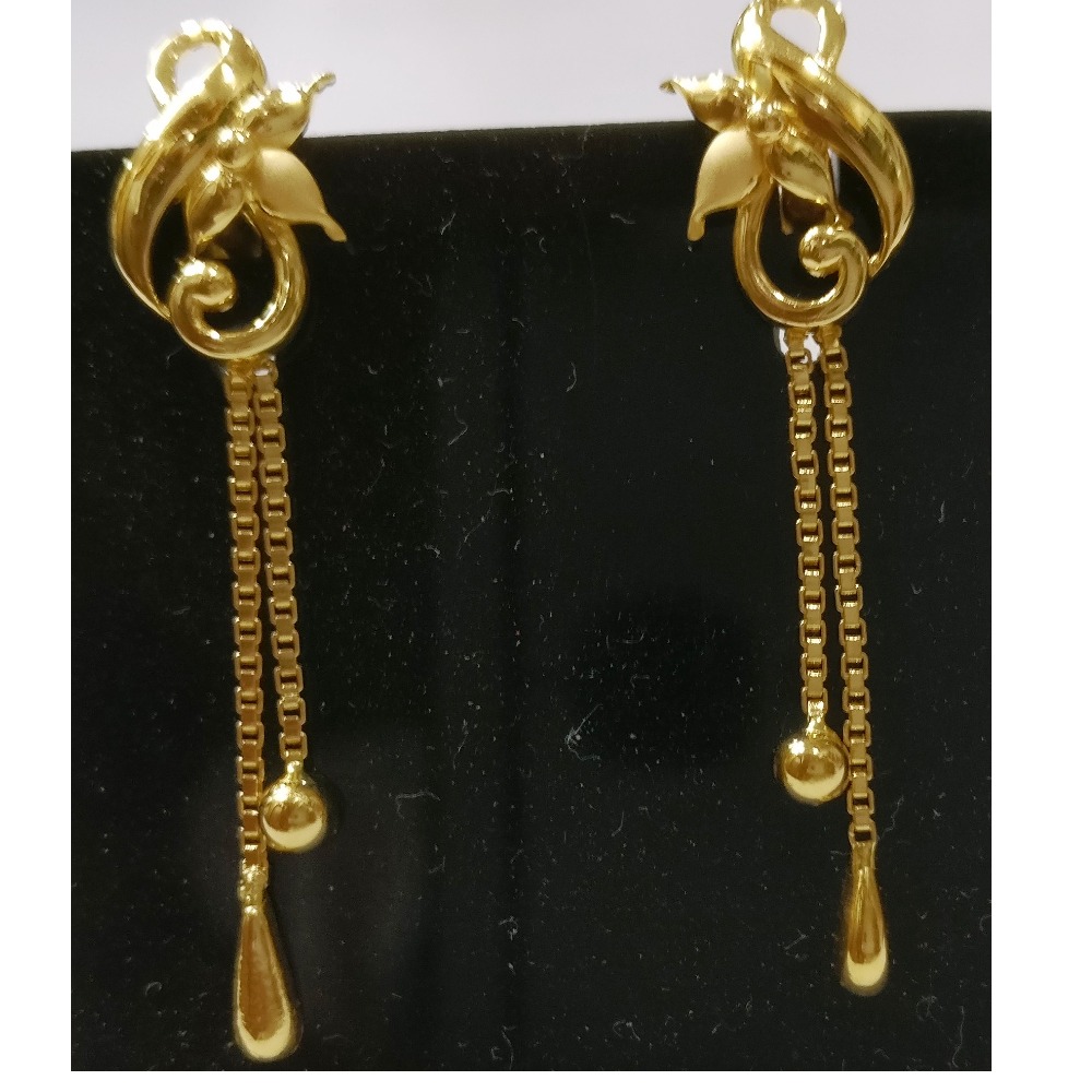 22kt gold plain casting fancy earrings with Chain Tassels