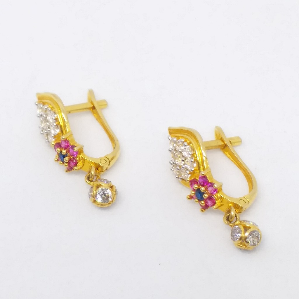 18 KT 750 Gold Daimond Earring type Multi colour Bali