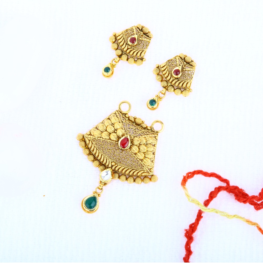 916 Gold Antique Pendant Set PSG - 0111