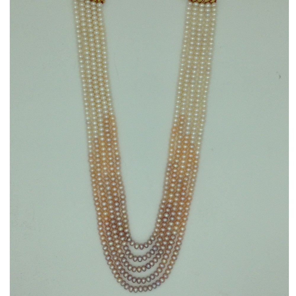 multicoloured shaded flat pearls 5 layers necklace jpm0364
