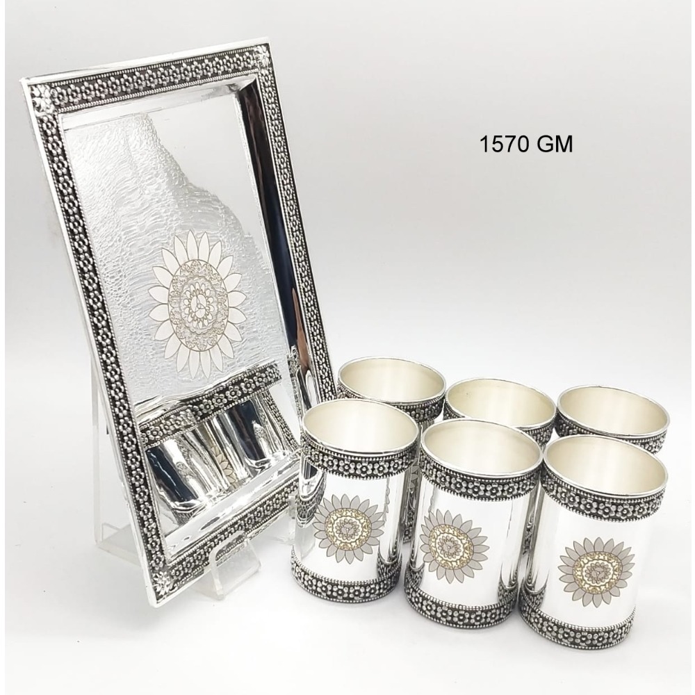 925 silver glass set with flower border design