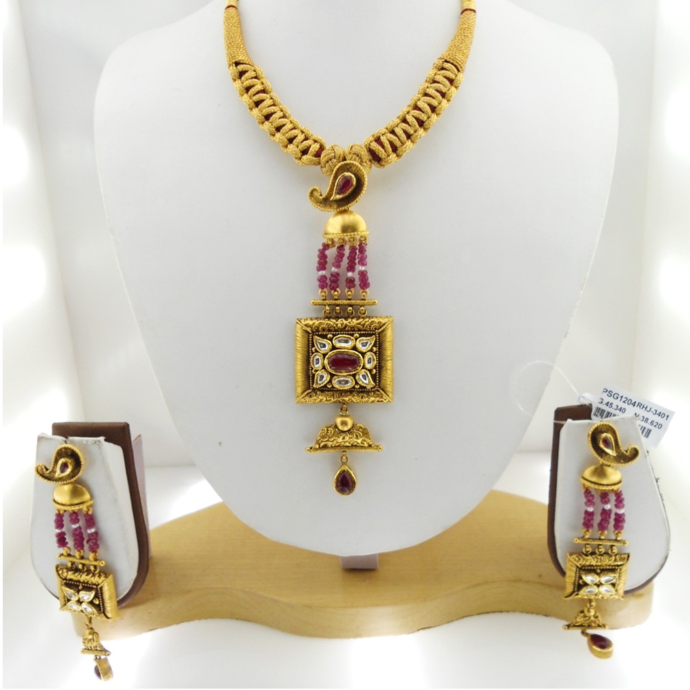 22KT Gold Antique Colorful Bridal Necklace Set RHJ-3401