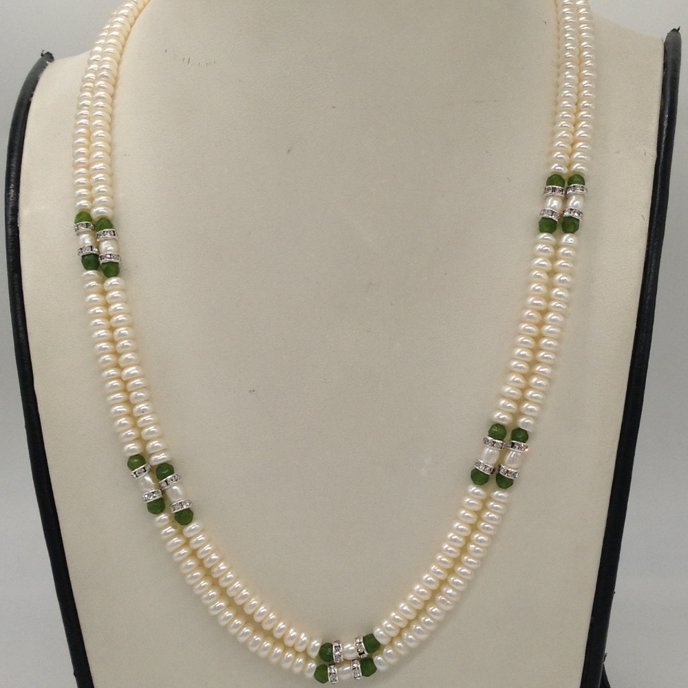 white flat pearls necklace with cz white chakri jpm0341